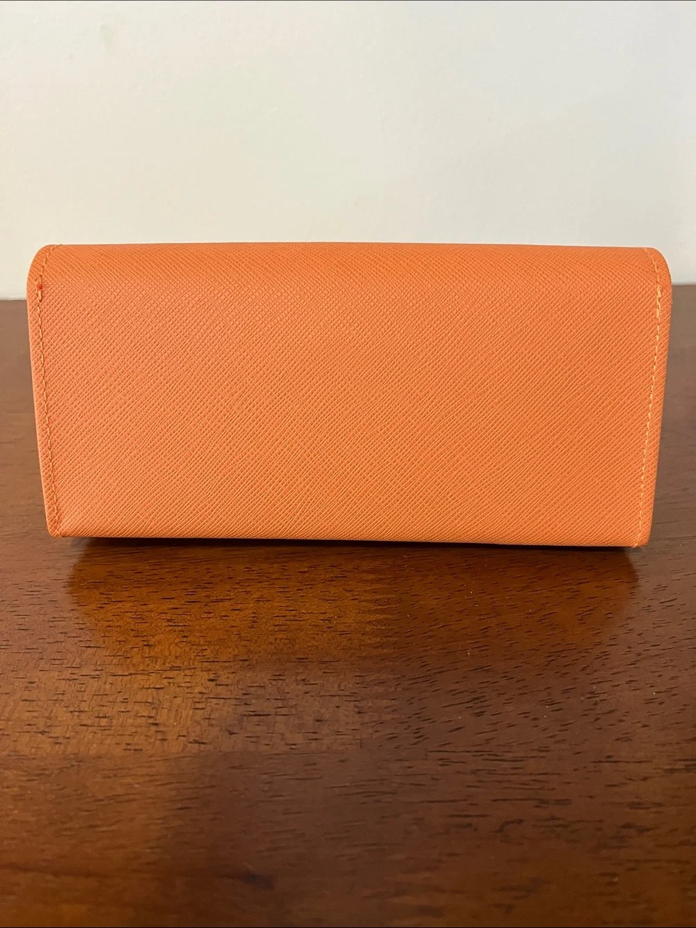 Tory Burch Bright Orange Saffiano Continental Glasses Case with Logo